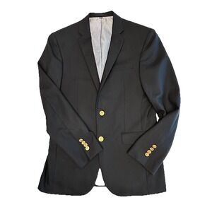 Jos A Bank 1905 Mens 37R Slim Fit Wool Blazer Navy Blue Gold Crest Buttons